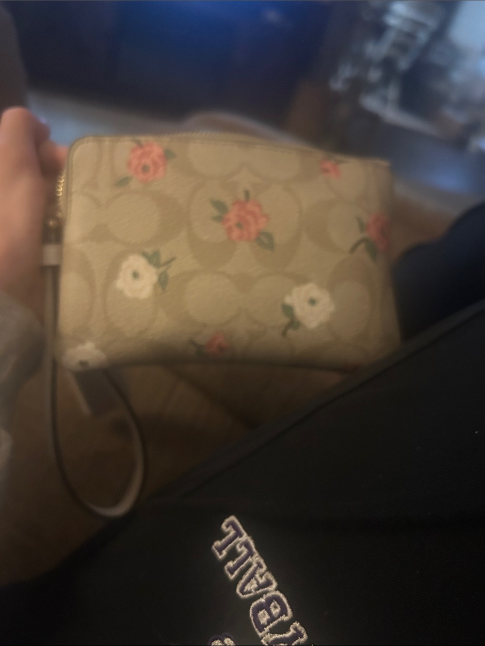 Coach Beige Floral Wristlet with Pink and White Blooms